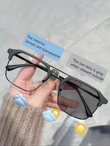 Trendy Light-Sensitive Color-Changing Glasses, Unisex Square Stainless Steel Frame, Perfect for Outdoor Activities, Driving, Fishing, Hiking, Parties, Gifts