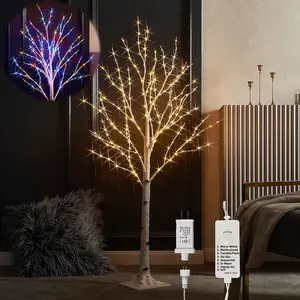 LITBLOOM Lighted Twig Birch Tree Plug in with 8 Functions 4FT 200 Warm White and Multi Color LED Lights for Indoor Outdoor Home Bedroom Christmas Holiday Decoration