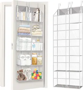 Over the Door Organizer 5 Tiers, Behind Door Storage of 10 Compartments,50 lbs Weight Capacity Over the Door Storage, Clear Door  Organizer for Closet, Diaper Organizer