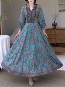 Middle Eastern Bohemian with Embroidery, Vintage Long Skirt for Casual Beach Vacation, Elegant and Cultural Flair, Boho Casual Kaftan