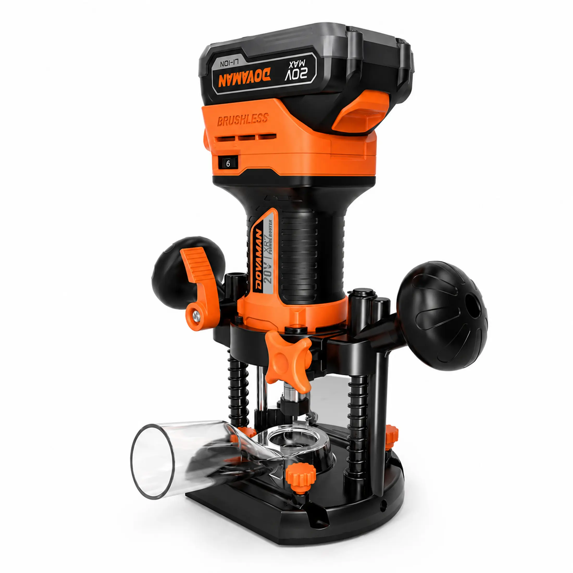 #summerfinds DOVAMAN 20V Cordless Router Tool, Brushless Wood Router for Groove Cutting & Cut-Out Work, 6-Speed Variable Control, 8-Level Depth Adjustment up to 1-9/16", Aluminum Base & Dust Collection
