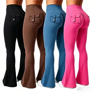 4 Pack Flare Leg Yoga Pants for Curvy Women, High Waist Tummy Control Workout Leggings, Butt Lifting Stretch Gym & Casual Activewear Pants