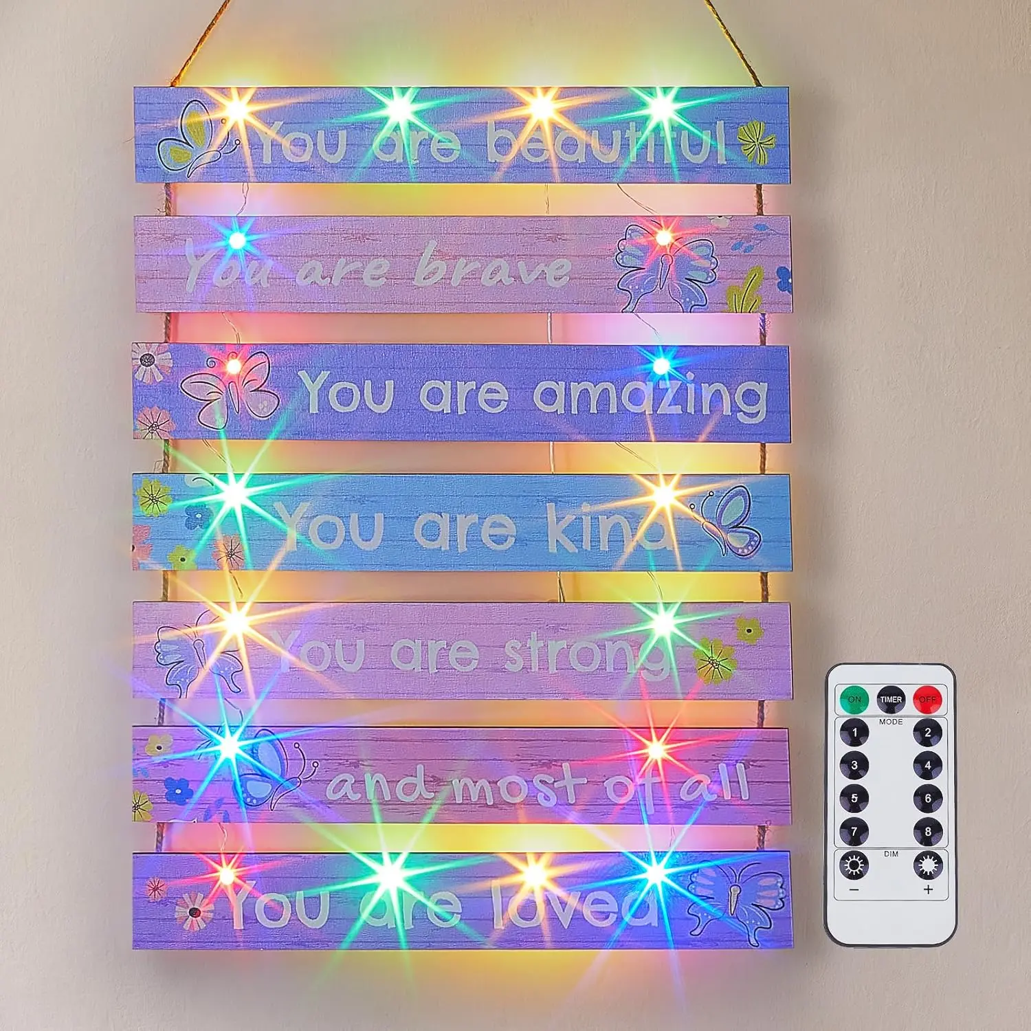 Girls Room Decor for Teen Girls Boys with LED Light  Wall Decor for Bedroom Motivational Inspirational Wall Art Girl Room Decoration for  Living Room, 8 Kinds of Lights, Purple Butterfly
