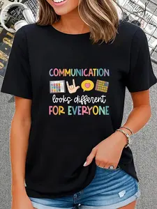 cotton Communication Looks Different For Everyone Speech Therapy T-Shirt casual Fashion graphic tees for women classic cotton tee Fabric Summer