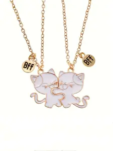 2pcs Friendship Cat Pendant Adjustable Chain Necklace, Casual Attire Neck Jewelry, Stylish Accessory for Everyday Wear