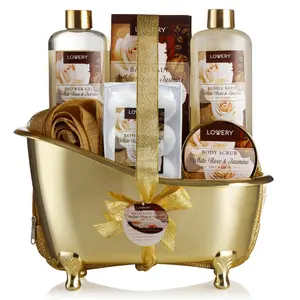 LoveryGifts White Rose & Jasmine Set -13Pc Bath and Body Gift Basket