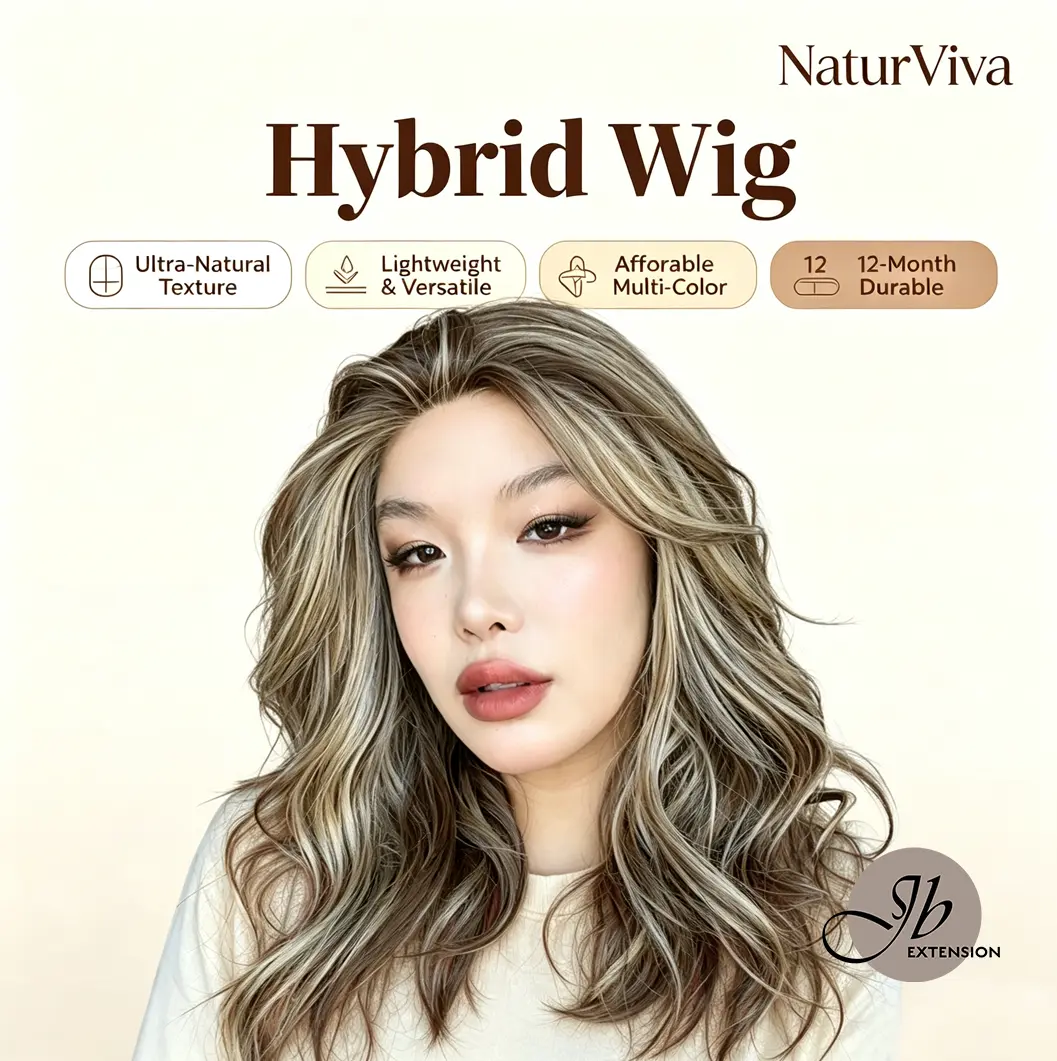 JBEXTENSION 18 Inches Hazelnut Ultra-Natural NaturViva Hybrid Wig Lightweight & Versatile Blend Hair Pre-Cut Snowflake Lace Frontlace 12-Month Durable Human-Synthetic Glueless Wig TERESA NATURVIVA【BENDY EAR TABS】