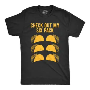 Mens Check Out My Six Pack T Shirt Funny Taco Tuesday Tee Mens Funny T Shirts Cool Vintage Fashion T-Shirt Gift Classic Menswear Cinco De Mayo Apparel for Men Funny Fitness Short Sleeve Novelty Tees for Guys Black