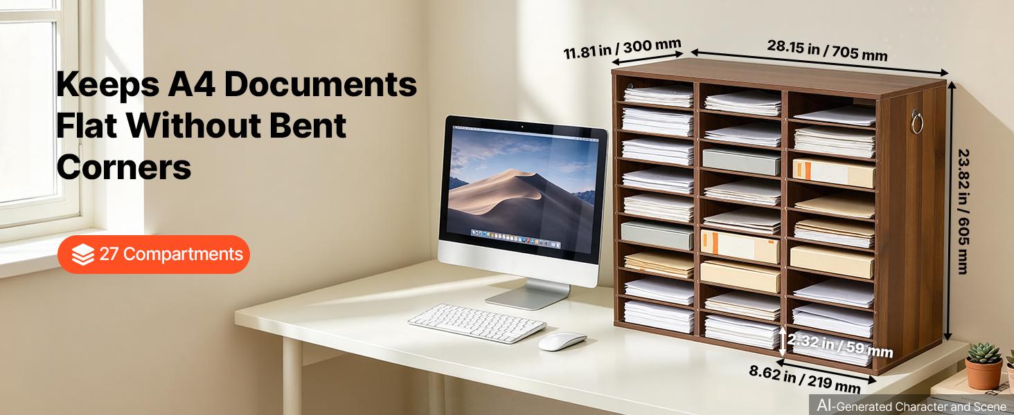 VEVOR Wood Literature Organizer 27 Compartments Office Mailboxes Brown, Countertop Literature Sorter for Files Documents Papers, with Adjustable Shelves, for Office, Home, Classroom Organization VEVOR Wood Literature Organizer 27 Compartments Office Mailboxes Brown, Countertop Literature Sorter for Files Documents Papers, with Adjustable Shelves, for Office, Home, Classroom Organization