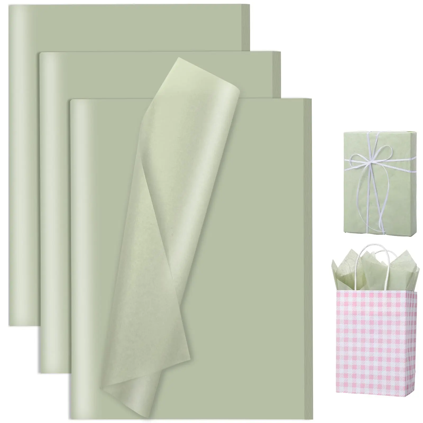 FSC Certified Sage Green Plain Wrapping Tissue Paper, 80-Sheet Bulk Pack, 14x20" Office Stationery for Wedding & Birthday Party Crafts Gift Bag Packaging