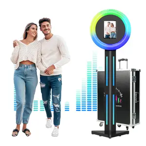 MWE Portable Photo Booth Compatible with Any Ipad , Separable Triangular Ipad Photo Booth for Festival Christmas Wedding Party Shell Stand Software APP Control Ring Light, Flight Case