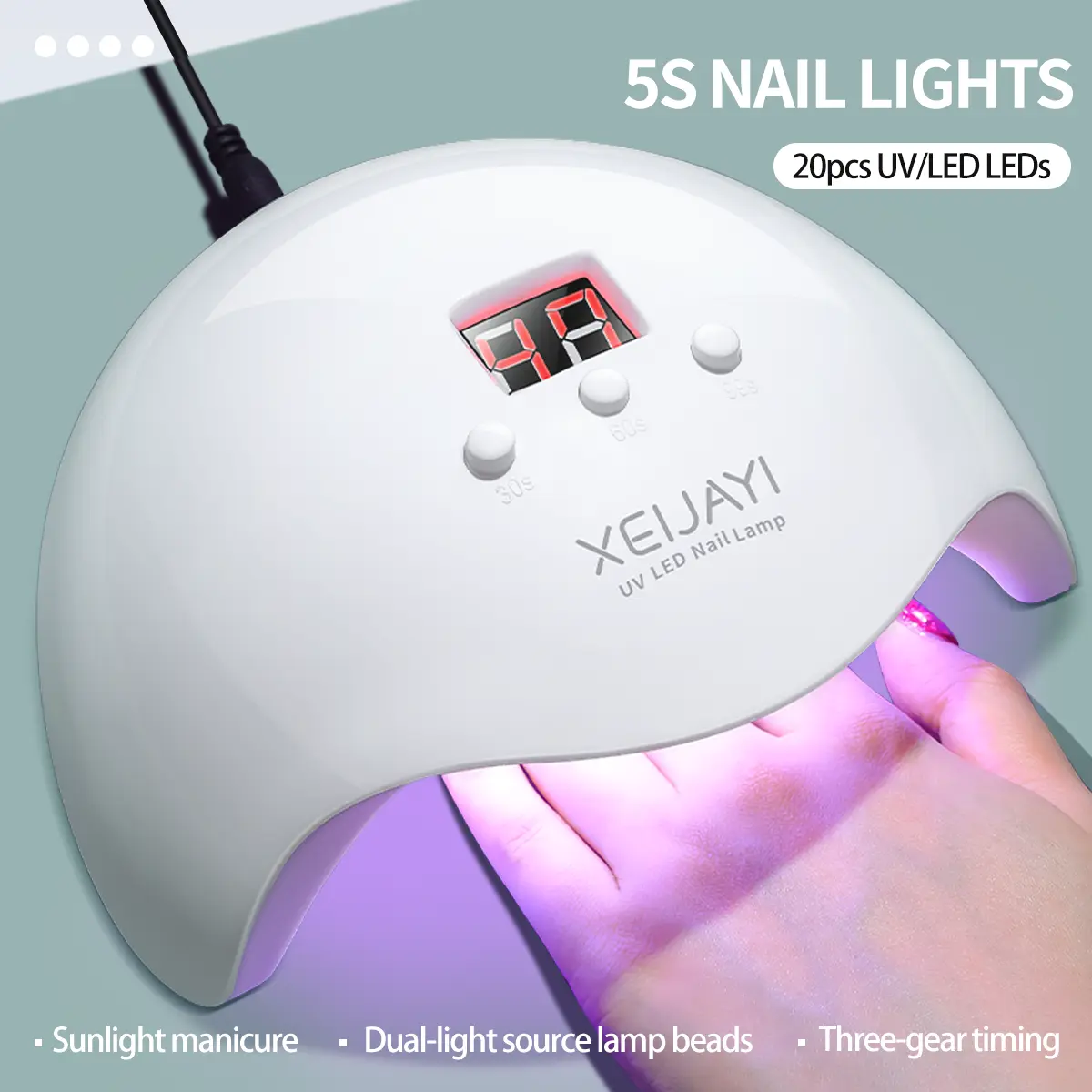 1pc 20Lamp Beads White UV LED Nail Lamp Professional Nail Dryer Gel Polish Light, UV Nail Light With 3 Timer Setting LED Dryer