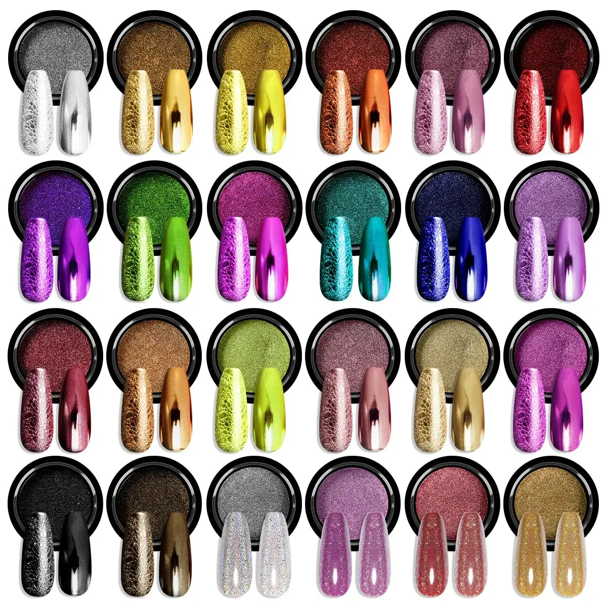 Chrome Nail Powder Set - Metallic Mirror Effect Holographic Nail Powder Chrome Powder for  Art Decoration
