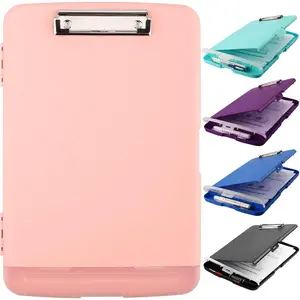 Clipboard with Storage, A4 Binder  Clipboards with Pen Holder, Heavy Duty Storage Clipboard with Low Profile Clip, Clipboard Folder Side-Opening, Smooth Writing Clip Board (Light Pink)