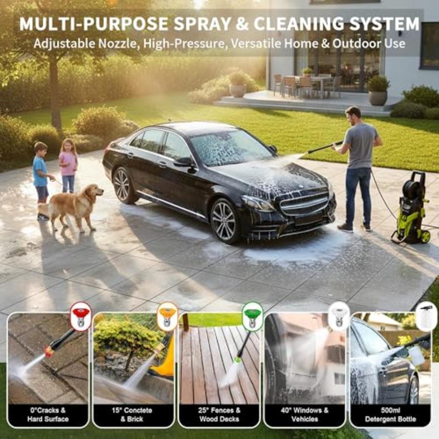 2026New Pressure Power Washer with 4 Quick Connect Nozzles Inlet Hose and Filter Foam Cannon for Cars/Fences/Patios/Home Cleani