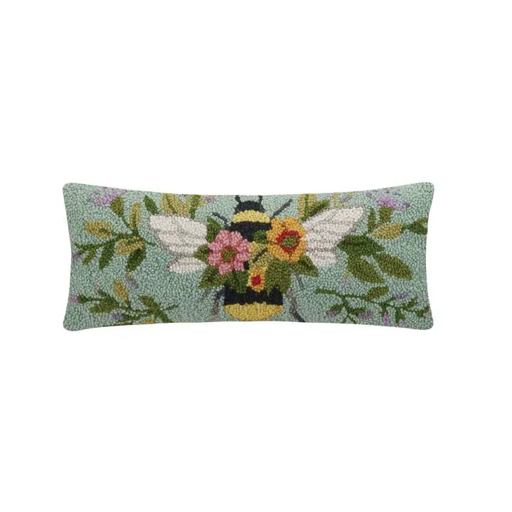 Peking Handicraft 30SW305C20OB 8 x 20 in. Floral Bee with Hive Poly Fill Hook Pillow, Multi Color