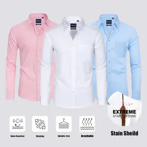 3-Pack Alimens&Gentle Men's Stain Sheild Business Casual Dress Shirts - Slim Fit Long Sleeve Button Down Shirt