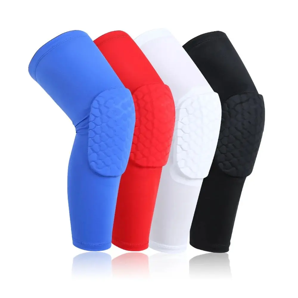 Adult Long Polyester Knee Support Sleeve with Honeycomb Pad, Anti-Slip Grip Compression Leg Protector for Volleyball, Basketball, Cycling, Running - XL Sports Protective Gear, Full Length, Great Fabric
