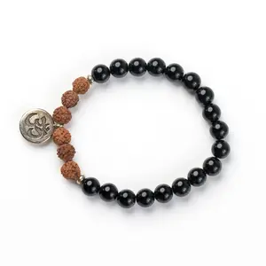 Black Onyx with Rudraksha & OM charm Bracelet