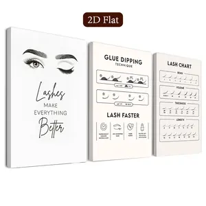 3-Piece Framed Eyelash Tool Wall Art Set, Glue Application Guide Canvas Poster, Density Chart Print, Classroom Decor, Home Office Bathroom
