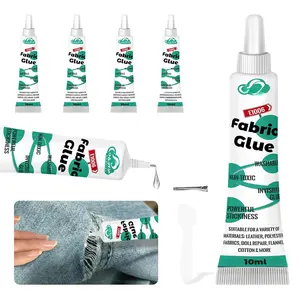 4 count Fabric Glue Permanent, 10 ML Washable Clear Clothing Glue, Super Fabric Adhesive for Clothes, Leather, Patches, Denim, Flannel, Doll Repair, Rhinestones, Cotton and More
