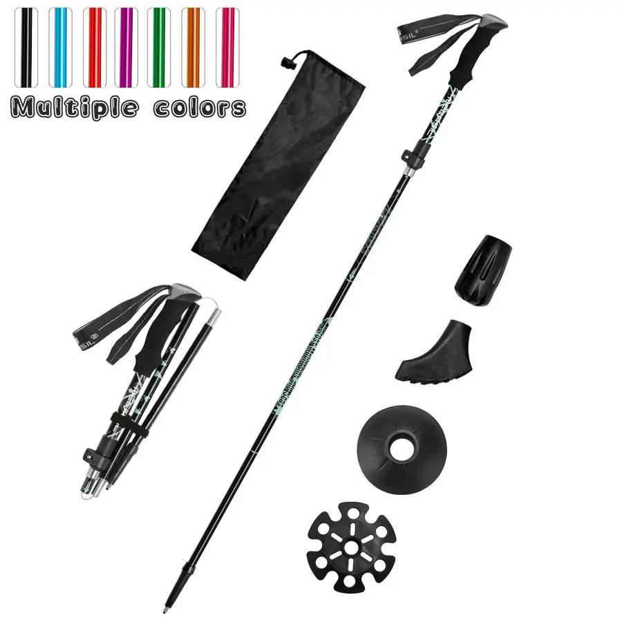 Foldable Lightweight Aluminum Trekking Poles, Outdoor Hiking Gear Camping Skiing Staff, Adult Multi-Color with Accessories, Portable Hand Sticks, Collapsible Alloy Stick