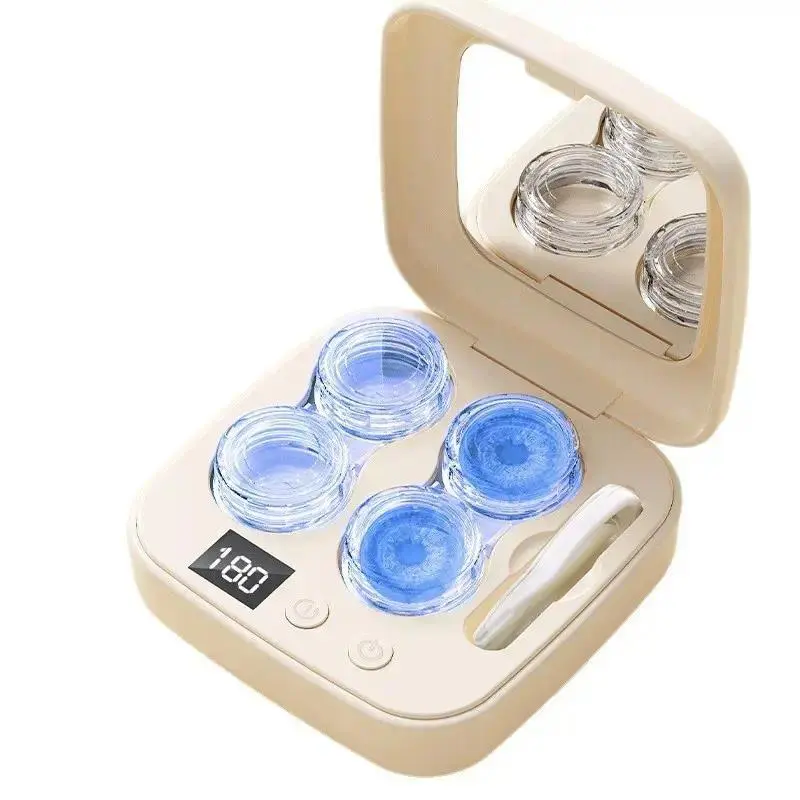 2026 New Ultrasonic Rechargeable Contact Lens Cleanser - Portable Case with Vanity Mirror for Deep Daily Cleaning, Travel & Outdoor Use
