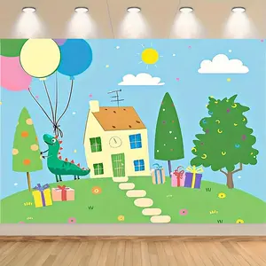 1pc 2D Flat Happy Birthday Pig Theme Party Backdrop, Polyester Fabric, No Electricity Needed, Easy Setup, Durable, Playful Design, Multipurpose Home & Festive Celebration Decor Banner