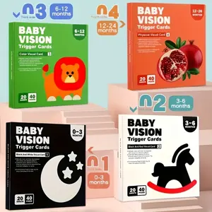 1/4 Set of 20/40 Pages Baby Visual Stimulation Cards - Early Education Black and White, Black and Red, Colorful Identification Cards for Babies 0-3 Months, 6-12 Months - Cardboard Puzzle Enlightenment Toys to Promote Infant Development