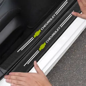 1/4/5/8/9pcs Universal 3D Carbon Fiber Car Door Sill Protector Stickers For Chevrolet Captiva Cruze Spark Colorado Malibu Trax Z71 Aveo Orlando Lacetti Equinox Camaro Cavalier Epica Impala Tracker Nubira Car Door Trim Sticker