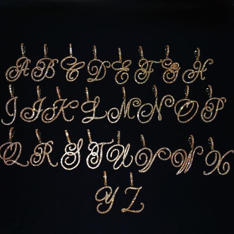 Zirconia Initial Letters A-Z Necklace with Nice CZ Cursive Letter Pendant Necklace for Women and Men