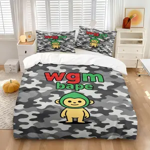 2/3 Pieces of Bape'S Baby Milo-themed Bedding Set, Featuring a Soft and Delicate Polyester Fiber Duvet Cover Set. the Overall Style Exudes Streetwear Flair and Playful Childlike Energy, Suitable for All Seasons.