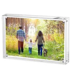 Acrylic Invisible Photo Frame - Magnetic Borderless Transparent Design | To Display Photos in High Definition in the Bedroom and Office Decor Anniversary Gift Home Wedding Adjustable Christmas Light Souvenir