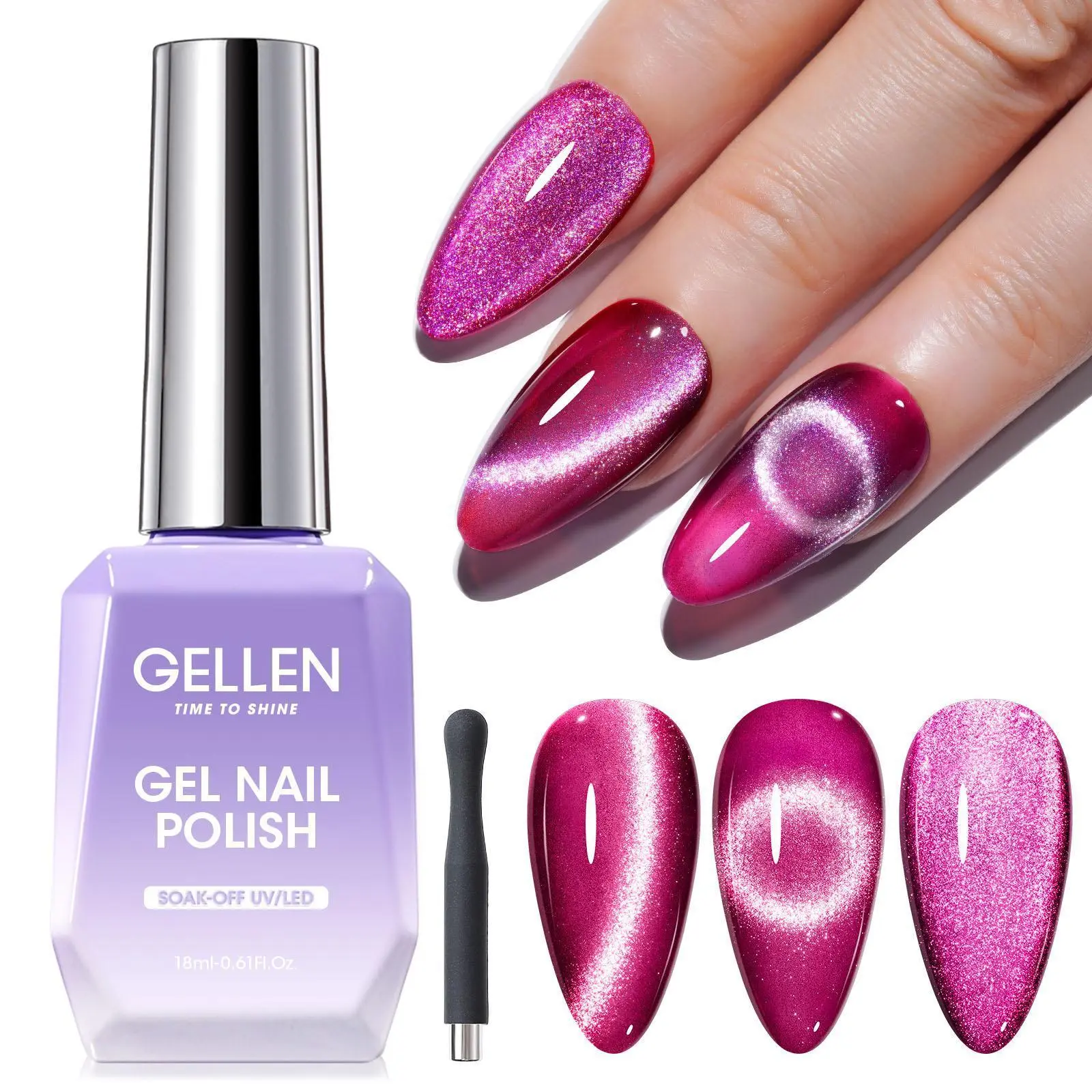 Cat Eye Gel Nail Polish, Holographic Glitter UV Gel, Gentle Formula in Rose Pink, Long-Lasting for Natural & Acrylic Nails, 18ml with Magnet Stick