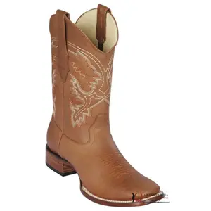 Los Altos Honey Genuine Grisly Leather Wide Square Toe Cowboy Boots 8222751