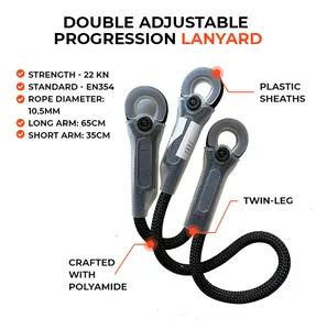 Safety Lanyard with Independent Arms, Durable Polyamide, Versatile Lengths 65cm & 35cm, EN354 Compliance