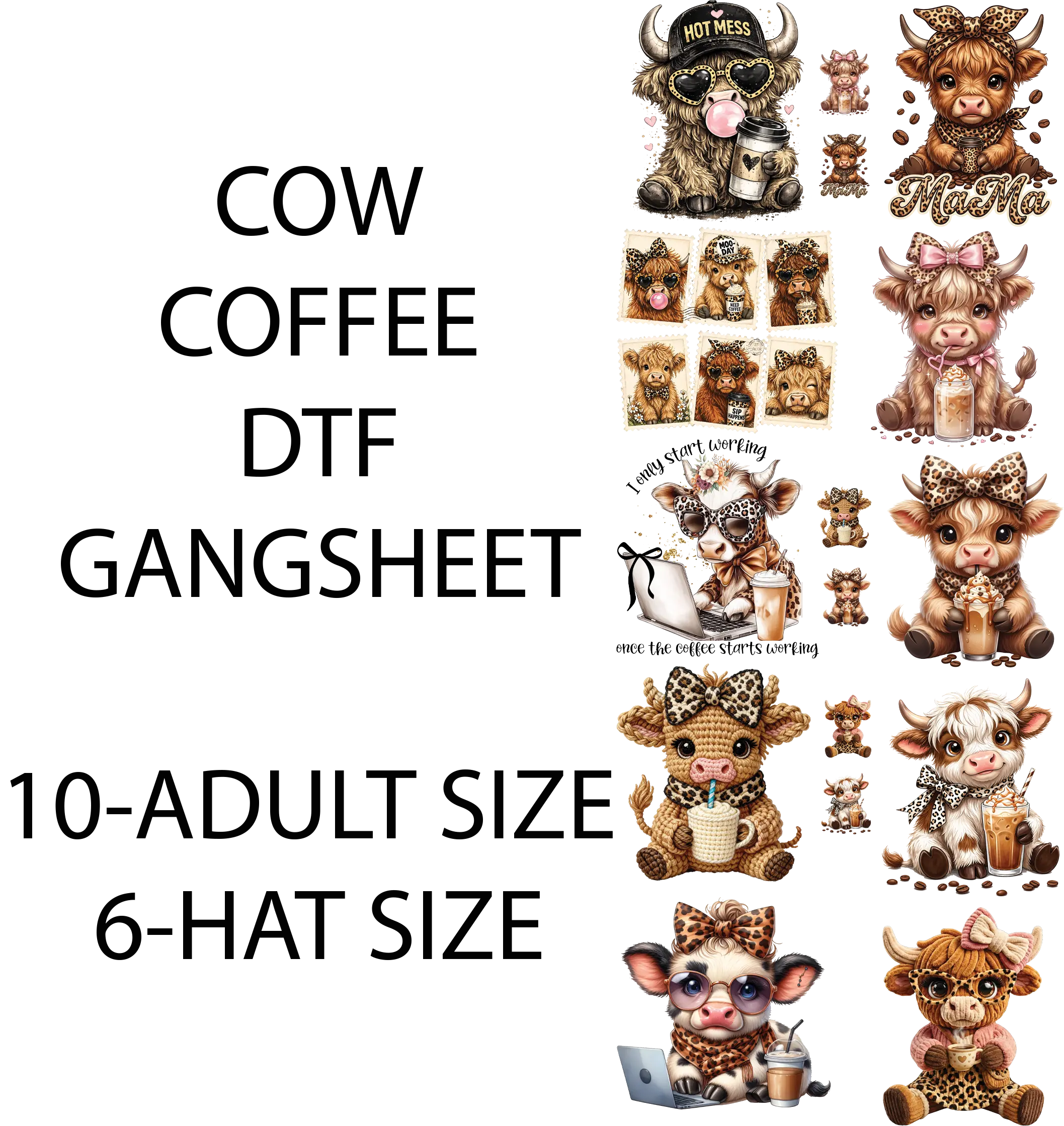 COW COFFEE DTF GAGNSHEET FOR SHIRTMAKING