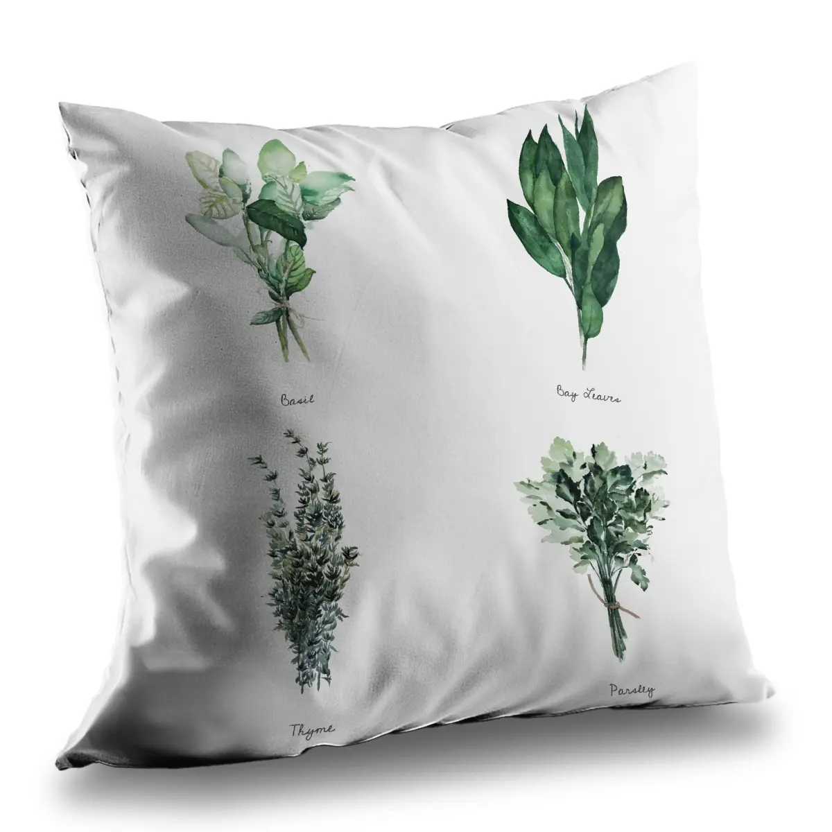 360 Stand 14x14 in. Fine Herb Leaves Green Poly Twill Throw Pillow with Soft Fill - Textiles & Soft Furnishings Home Decor Accessory, 14-Inch Standard Pillows, Botanicals Standard Pillows