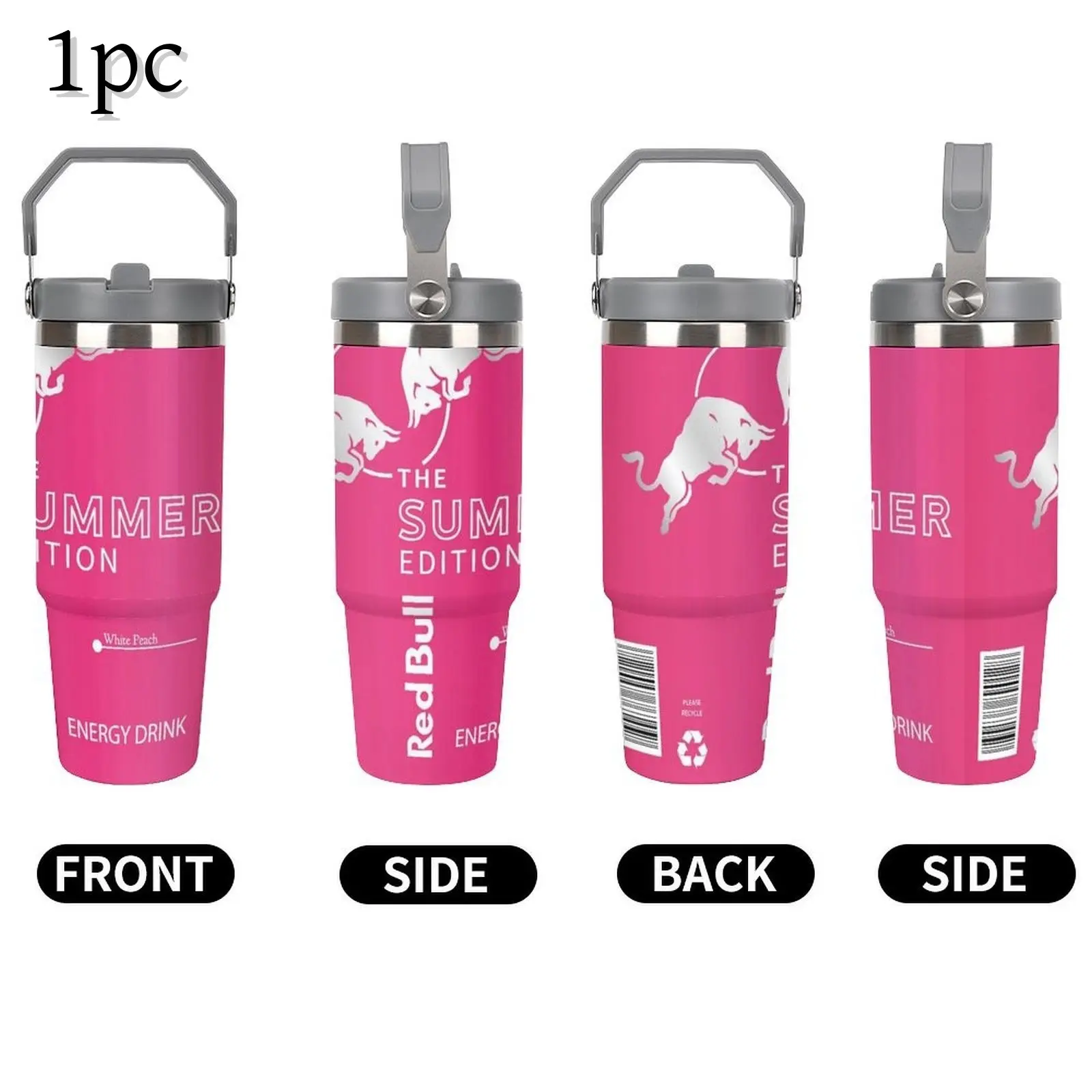 1pc 30oz Bull Leakproof Stainless Steel Insulated Travel Bottle, Portable Reusable Vacuum Insulated Tumbler with Carry Handle, Ideal for Camping & Hiking, Hydration Tumbler