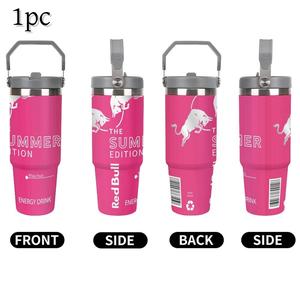 1pc 30oz Bull Leakproof Insulated Stainless Steel Travel Bottle, Portable Reusable Vacuum Insulated Water Tumbler with Carry Handle, Ideal for Camping & Hiking, Hydration Tumbler