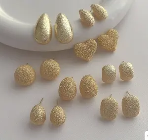 Nuggets earrings, Unisex Textured Cookie Nugget Stud Pierced Earring in Gold and Silver Tone, Earring in heart shape, almond shape, round shape...