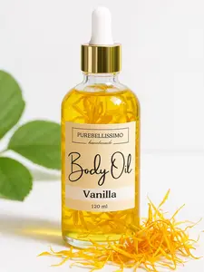 Purebellissimo Vanilla Body Oil Hydrating Moisturizing Vegan Natural 120 ml Handmade for Soft Smooth Skin