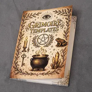 Grimoire Builder Kit Witchcraft Book of Shadows or Wiccans Pagans Vintage Journaling Scrapbooking Ephemera Paper Stickers Magic Spell Grimoire Templates Spell Ritual Journal Witch Planner 112 Pages