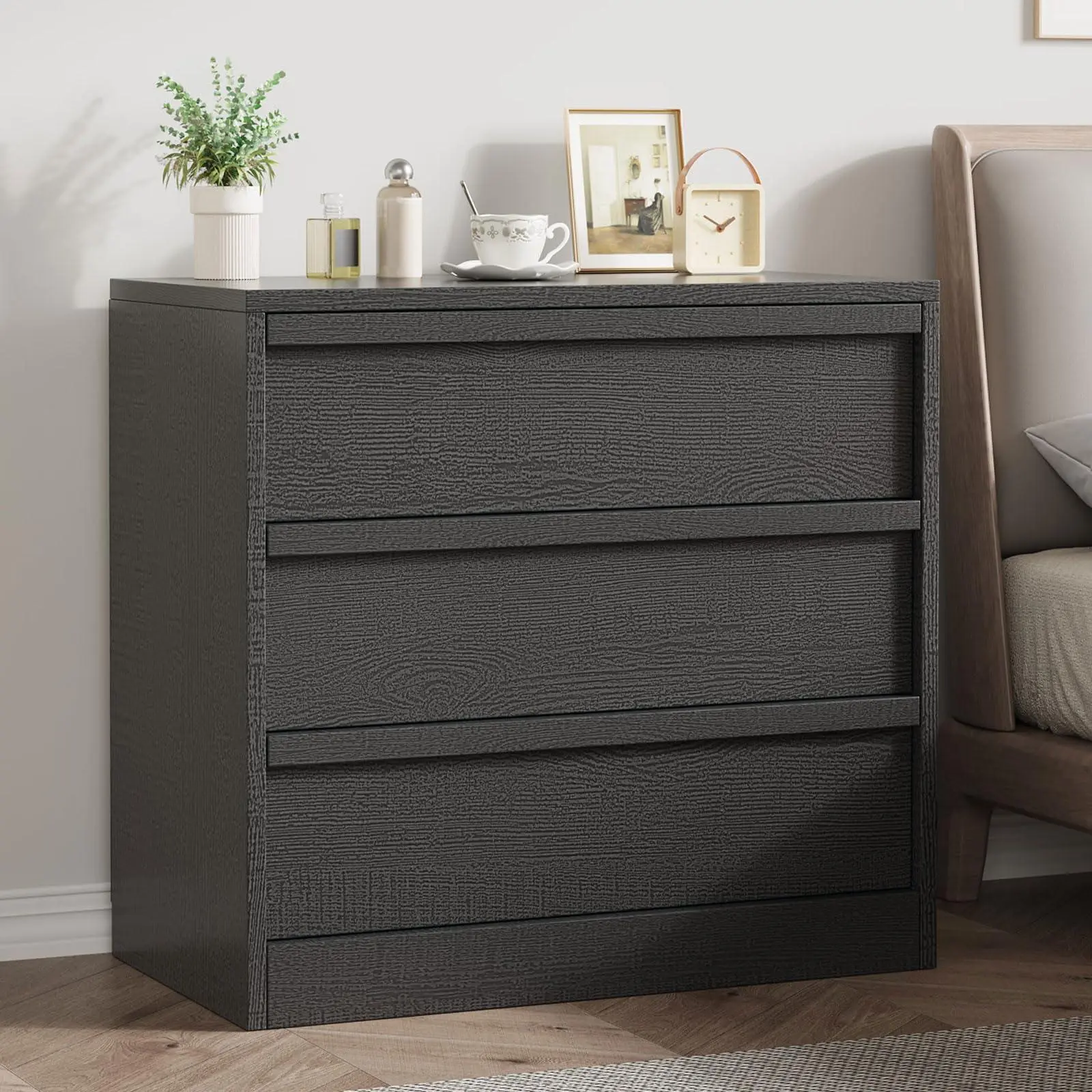 Gaomon 30in Tall Black 3-Drawer Nightstand - Modern Thick Wood Side Table with Glide, Large Storage, Anti-Tip Base, Easy Setup, Assembly Required (29.5"w x15.7"d x30.5"h) for Bedroom, Outdoor Furniture Set, Side Tables
