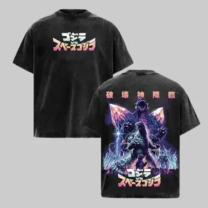 Godzilla Shirt Vintage Monster Movie Unisex Oversized Acid Wash Lightweight Cotton T-Shirt Kaiju Graphic Tee Retro Sci-Fi Film Inspired Tee Grunge Aesthetic Crewneck Streetwear Men Shirts Gift For Godzilla Fans