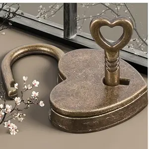 Vintage Miniature Heart-Shaped Metal Lock with Key - Antique Bronze End, Durable Keyed Lock for Home Security, Decorative & Functional, Key Holder, Decorative Key Holder, Classic Design, Intricate Design
