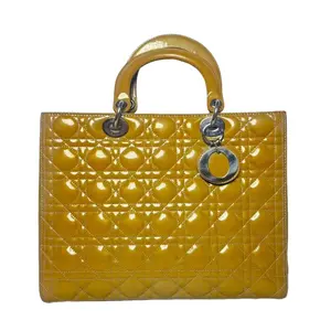 Pre-owned Dior Patent leather Top Handle Bags Christian Lady Bag in Yellow Cannage Very Good S014260307036