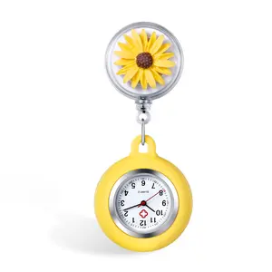 OIDEA Resin Petal Decor Nurse Watch for Women, Round Digital Dial Eco-Friendly Stretchy Silicone Strap, Alloy Quartz Watch