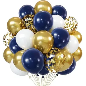 Navy Blue Gold Confetti Balloons Set,50pcs Royal Dark Blue Metallic Gold White Latex Balloons with Ribbon for Birthday Wedding Graduation Bridal Shower Party Decorations