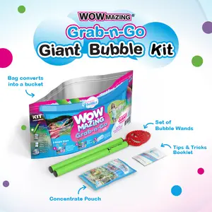 WOWmazing Grab-N-Go Kit: Incl. Wand, Jumbo Bubble Concentrate, Bucket, and Tips & Trick Booklet | Outdoor Toy: Made in the USA